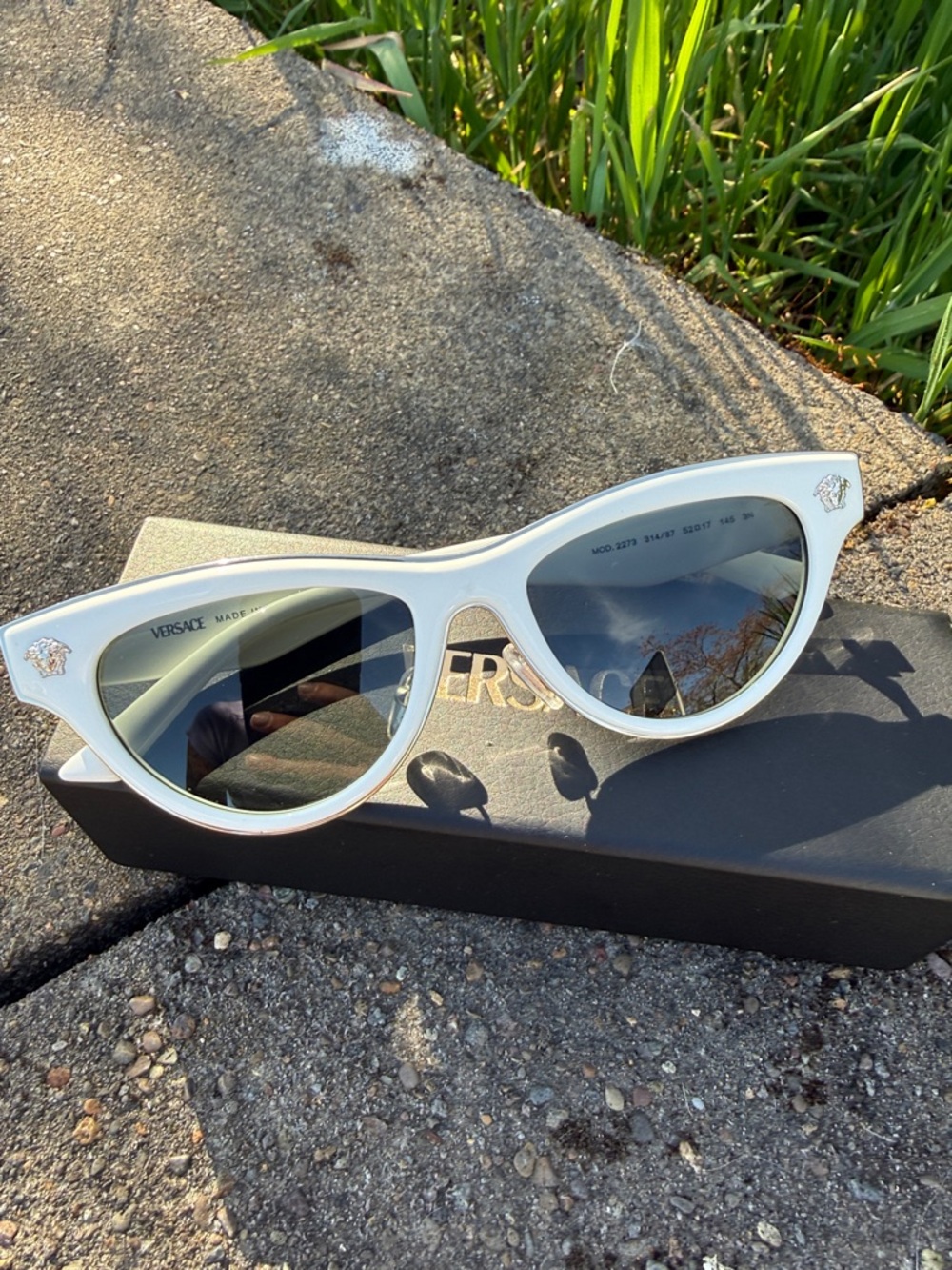Versace White Cat-Eye Sunglasses with Gray Lenses and Silver Medusa